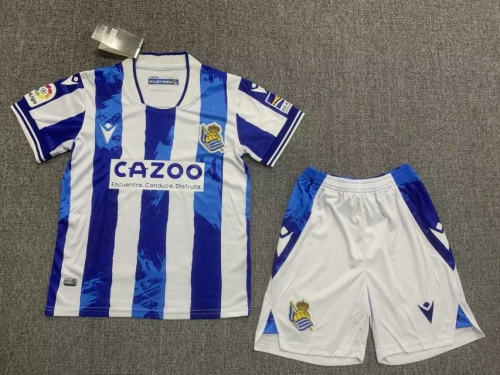 Kids 2022/23 Real Sociedad Home Blue & White Kids/Youth Soccer Uniform-522