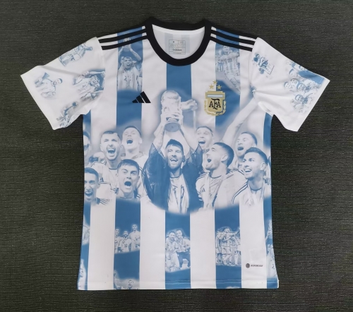 2022 World Cup Champions Argentina White & Blue Thailand Soccer Jersey AAA-JM/PF/416