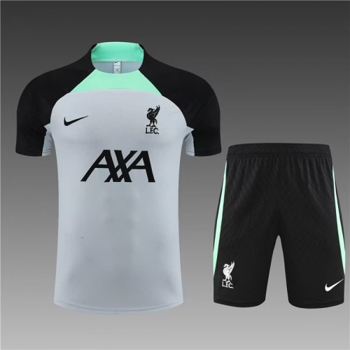 2022/23 Liverpool Light Gray Shorts-Sleeve Soccer Tracksuit Uniform-801