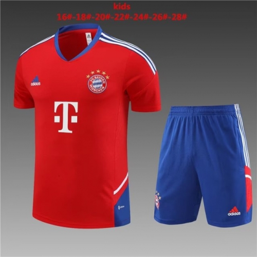 2022/23 Bayern München Red Shorts-Sleeve Kids/Youth Soccer Tracksuit Uniform-801