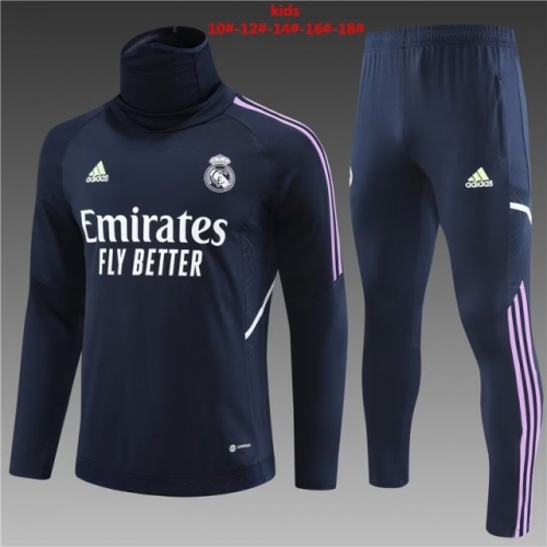 2022/23 Real Madrid Roal Blue High Collar Kids/Youth Soccer Tracksuit Uniform-801