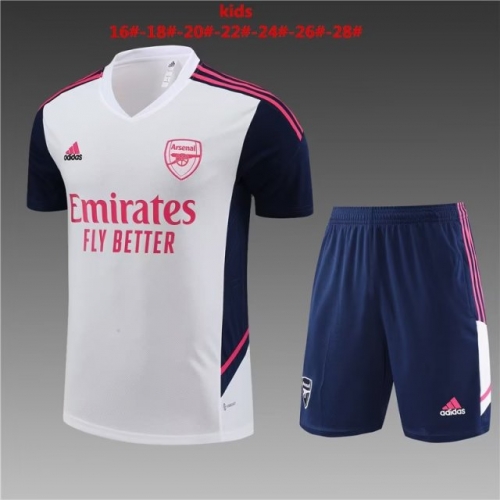 2022/23 Arsenal White Shorts-Sleeve Kids/Youth Soccer Tracksuit Uniform-801