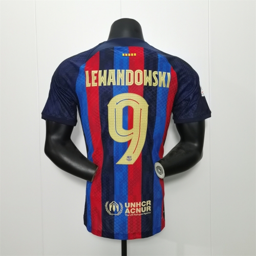 Player Version Supercopa de España 2022-23 Barcelona Home Red & Blue #9 ( Lewandowski) Thailand Soccer Jersey AAA-703