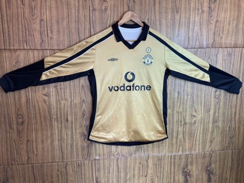 Double Sided 2001-02 Retro100th Version Manchester United Dark Yellow LS Thailand Soccer Jersey AAA-601