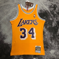 SW Hot Press 97 Retro Version Los Angeles Lakets NBA Yellow Round Collar #34 Jersey-311