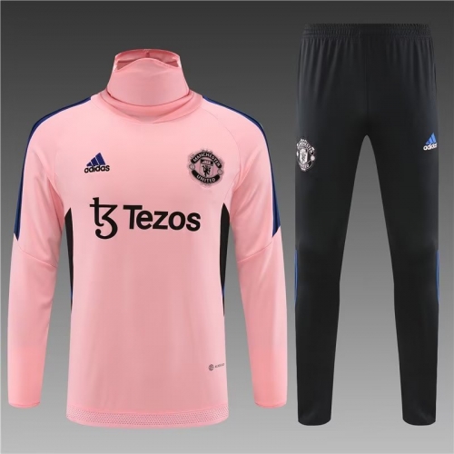 2022/23 Manchester United Pink High Collar Thailand Soccer Tracksuit Uniform-801