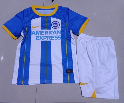 2023/24 Brighton & Hove Albion Home Blue & White Kids/Youth Soccer Uniform-507