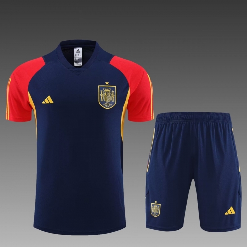 2023/24 Spain Royal Blue Shorts-Sleeve Thailand Tracksuit Uniform-PO