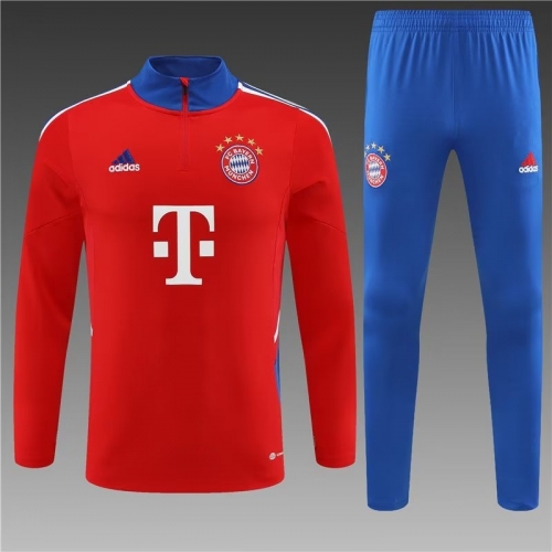 2022/23 Bayern München Red Blue Collar Thailand Soccer Tracksuit Uniform-801