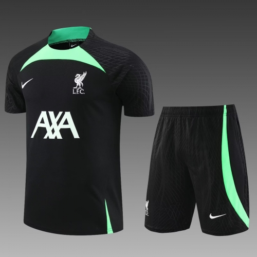 2022/23 Liverpool Black Shorts-Sleeve Soccer Tracksuit Uniform-PO