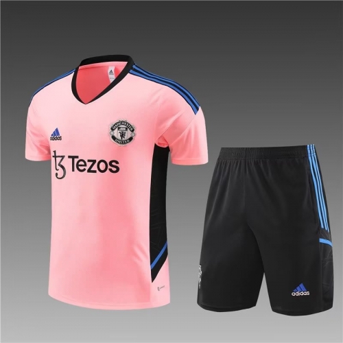 2022/23 Manchester United Pink Shorts-Sleeve Thailand Soccer Uniform-801