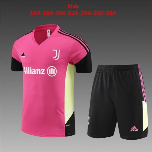 Kids 2022/23 Juventus FC Rose Red Kids/Youth Shorts-Sleeve Thailand Soccer Tracksuit Uniform-801