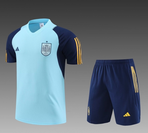 2022/23 Spain Sky Blue Shorts-Sleeve Thailand Soccer Tracksuit Uniform-PO