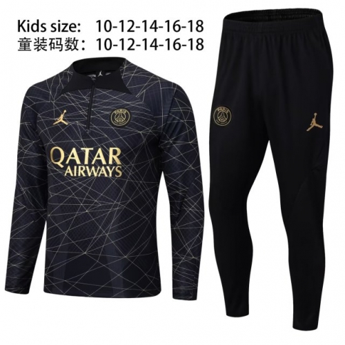 Kids 2022-23 Jordan Paris SG Black Kids/youth Thailand SoccerTracksuit Uniform-411