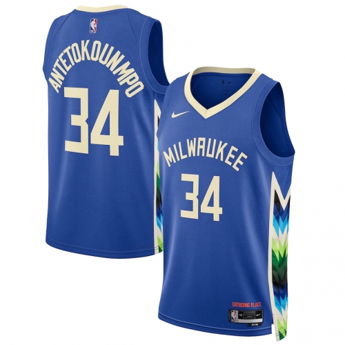 2023 City Version NBA Milwaukee Bucks Blue #34 Jersey-311