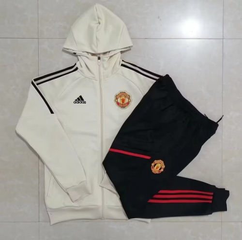 2022/23 Manchester United Light Yellow Thailand Soccer Jacket Uniform With Hat-815