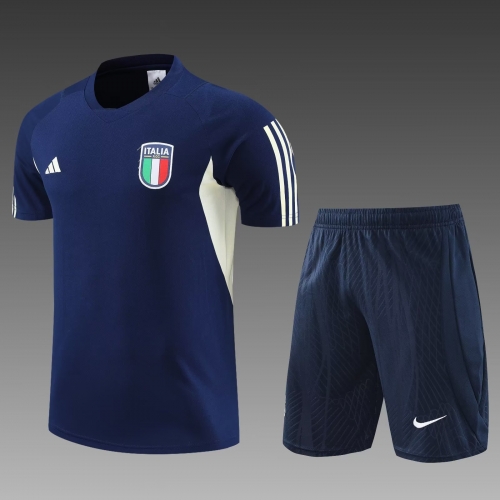 2022/23 Italy Royal Blue Shorts-Sleeve Soccer Tracksuit Uniform-PO