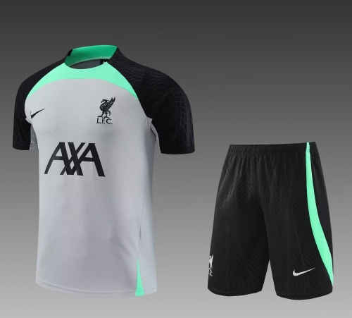 2022/23 Liverpool Light Gray Shorts-Sleeve Soccer Tracksuit Uniform-PO