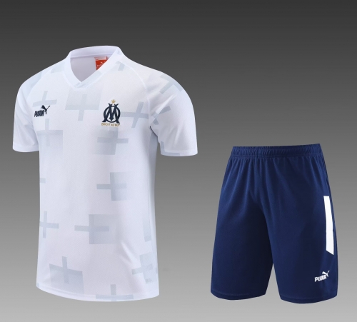 2023/24 Olympique Marseille White Short-Sleeve Thailand Soccer Tracksuit Uniform-PO
