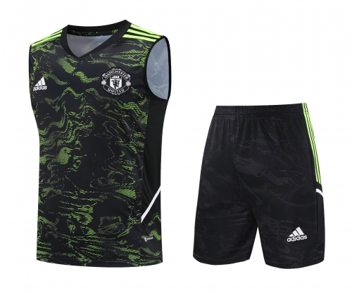 2023/24 Manchester United Black & Green Thailand Soccer Training Vest Uniform-418