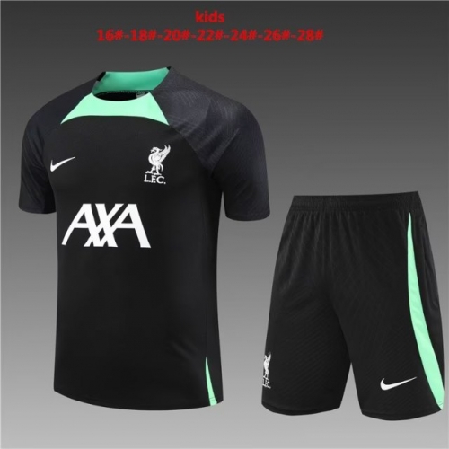 2023/24  Liverpool Black Shorts-Sleeve Kids/Youth Soccer Tracksuit Uniform-801