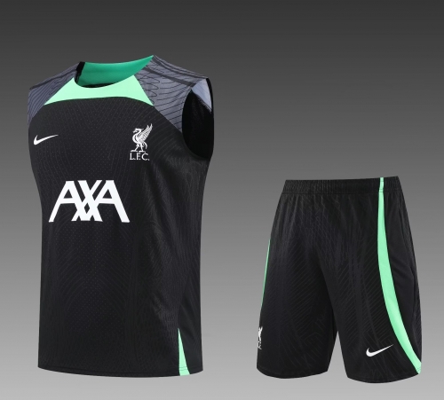 2023/24 Liverpool Black Shorts-Sleeve Soccer Tracksuit Uniform-PO