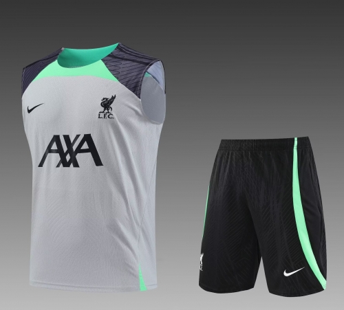 2023/24 Liverpool Gray Shorts-Sleeve Soccer Tracksuit Uniform-PO