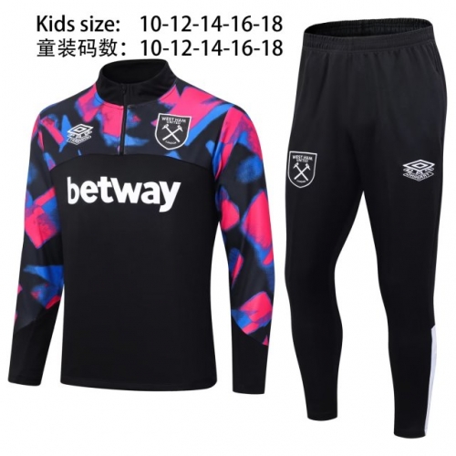 Kids 2023/24 West Ham United Pink & Black Kids/Youth Soccer Tracksuit Uniform-411