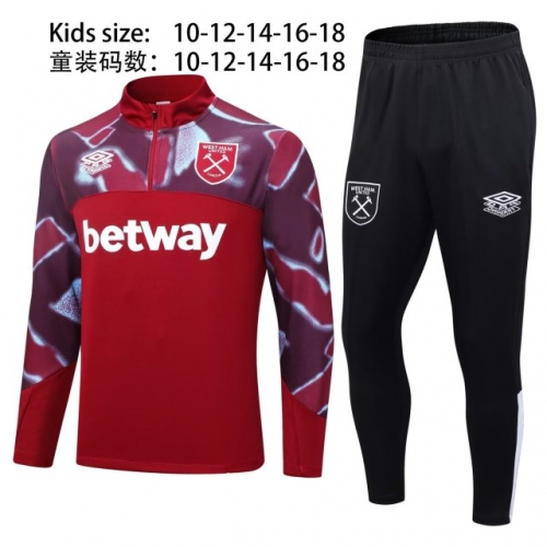 Kids 2023/24 West Ham United Red Kids/Youth Soccer Tracksuit Uniform-411