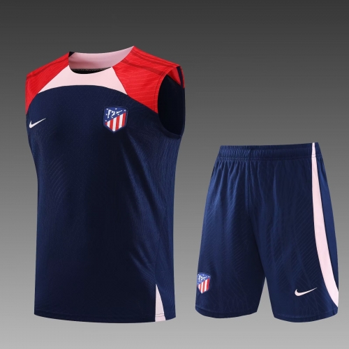 2023-24 Atletico Madrid Royal Blue Shorts-sleeve Thailand Soccer Tracksuit Uniform-PO