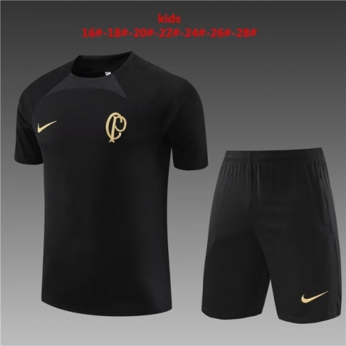 2022/23 Corinthians Black Shorts-Sleeve Kids/Youth Soccer Tracksuit Uniform-801