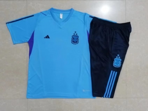 2023/24 Argentina Blue Shorts-Sleeve Thailand Soccer Tracksuit Uniform-815