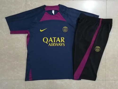2023/24 Paris SG Royal Blue Shorts-Sleeve Tracksuit Soccer Uniform-815