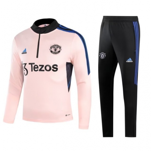 Kids 2022/23 Manchester United Pink Low Collar Kids/Youth Thailand Tracksuit Uniform-GDP