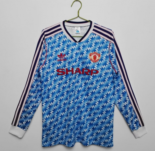 90-92 Retro Version Manchester United Blue & White Thailand LS Soccer Jersey AAA-908/710