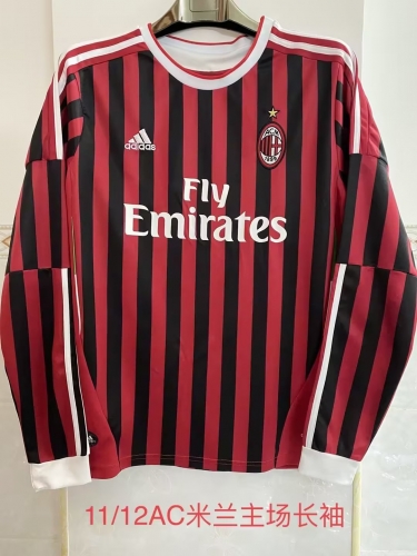 11-12 Retro Version AC Milan Home Red & Black LS Thailand Soccer Jersey AAA-2041