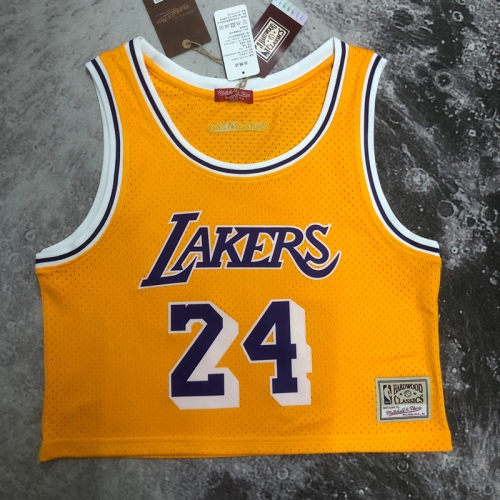 (Size M-L) Women Retro Version MN NBA Los Angeles Lakers Yellow #24 Jersey-311