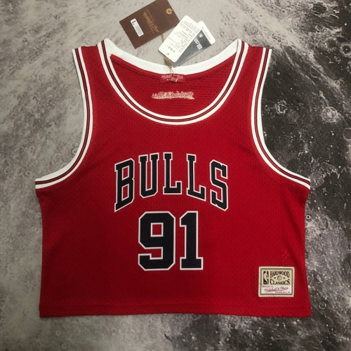 (Size M-L) Women Retro Version MN NBA Chicago Bull Red #91 Jersey-311