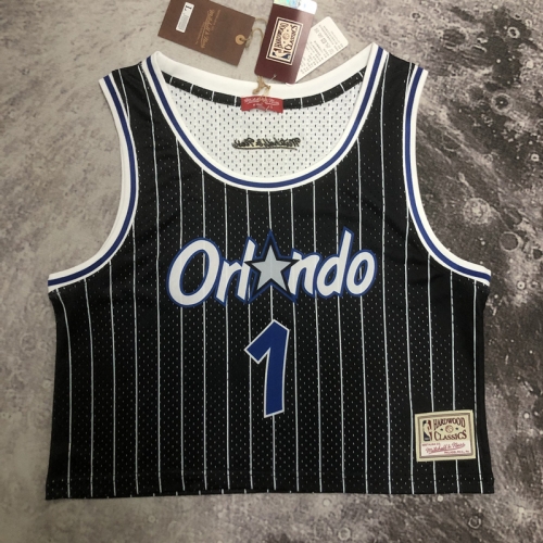 (Size M-L)  Women Retro Version NBA Orlando Magic Black #1Jersey-311