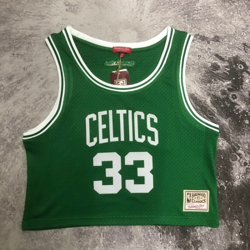 (Size M-L) Women Retro Version MN NBA Boston Celtics Green #33 Jersey-311