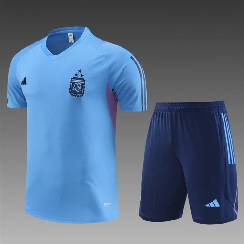 2023/24 Argentina Blue Shorts-Sleeve Thailand Soccer Tracksuit Uniform-801