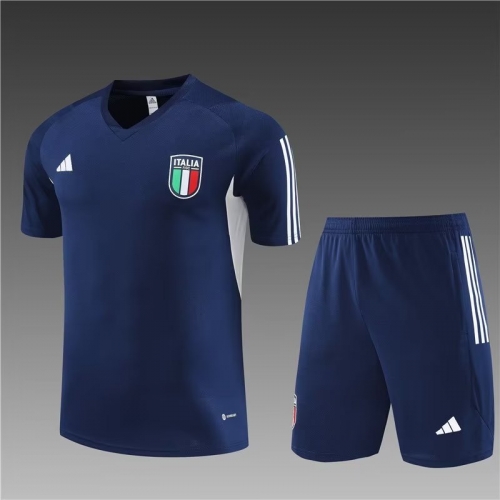 2023/24 Italy Royal Blue Shorts-Sleeve Soccer Tracksuit Uniform-801