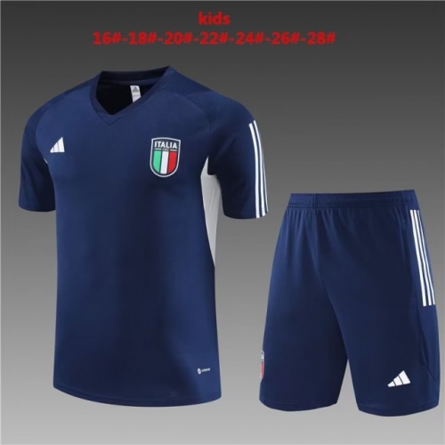 2023/24 Italy Royal Blue Shorts-Sleeve Kids/Youth Tracksuit Unifom-801