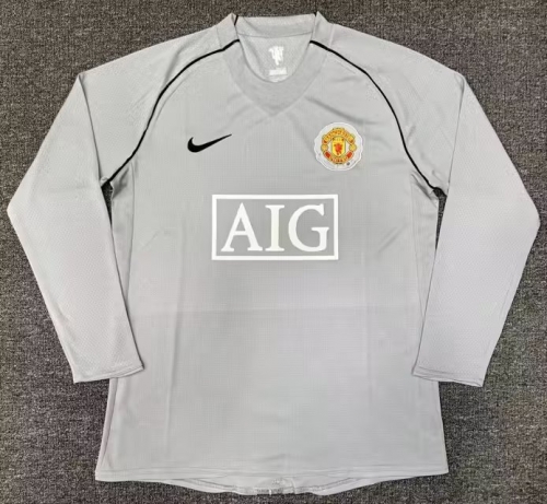 07-08 Retro Version Manited United Goalkeeper Gray LS Thailand Soccer Jersey AAA-DJ/601