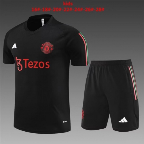Kids 2022/23 Manchester United Black Kids/Youth Thailand Tracksuit Uniform-801