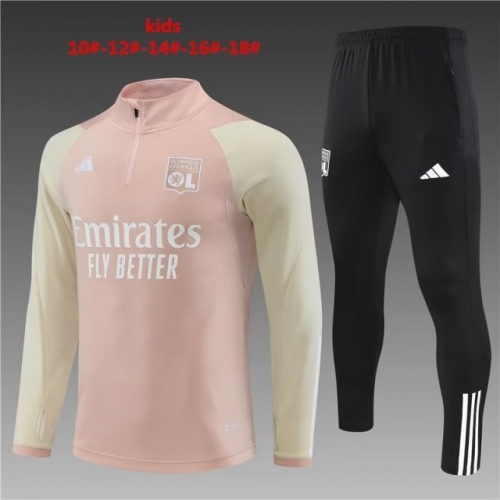 Kids 2023/24 Olympique Lyonnais Pink Thailand Youth/Kids Soccer Tracksuit Uniform-801