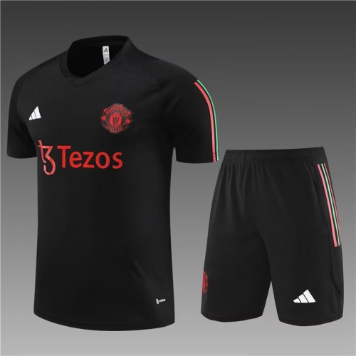 2022/23 Manchester United Black Shorts-Sleeve Thailand Soccer Uniform-801