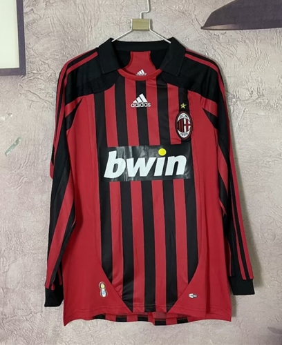 2007-08 Retro Version AC Milan Home Red & Black LS Thailand Soccer Jersey AAA-601