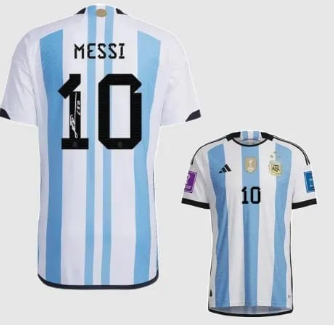 Fans Signature with patch 2022/23 Argentina Home White & Blue #10 (MESSI )Thailand Soccer Jersey AAA-416