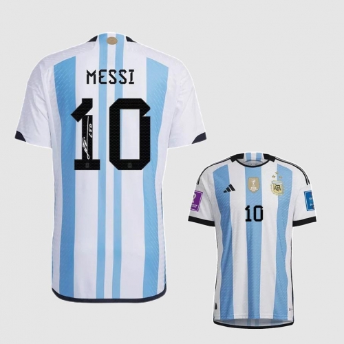 Player Signature Version with patch 2022/23 Argentina Home White & Blue #10 (MESSI )Thailand Soccer Jersey AAA-703